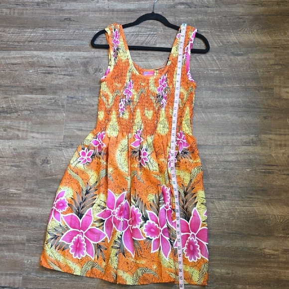 Khushbu Midi Sundress Silky Orange, Brown and Pink Pleated - Picture 7 of 8